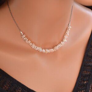Keshi Pearl Necklace on Black Gunmetal Chain - Handmade